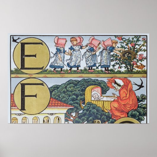Poster E-F, d'un alphabet basé sur les rimes de la crèche (Devant)