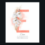 Poster E Lettre Monogramme Orchidées blanches et graminée<br><div class="desc">Orchidées blanches et pampas lettre design élégant poster</div>