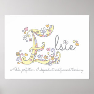 Poster E monogramme art Elsie Girls nom signifiant affich