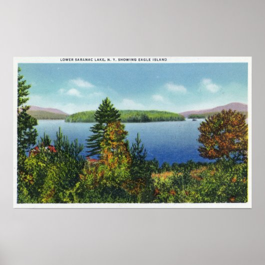 Poster Eagle Island et Lower Saranac Lake View (Devant)