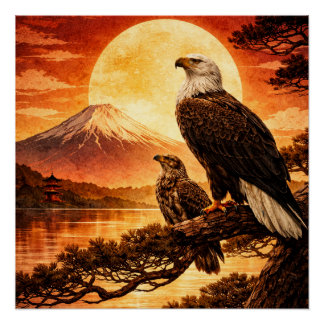 Poster Eagle Japanese Landscape pastor