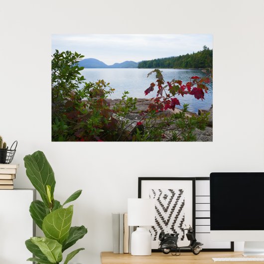 Poster Eagle Lake et Red Maple Feuilles (Bureau à domicile)