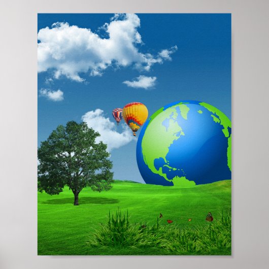 Poster Earth Globe Balloons Frutiger Aero (Devant)