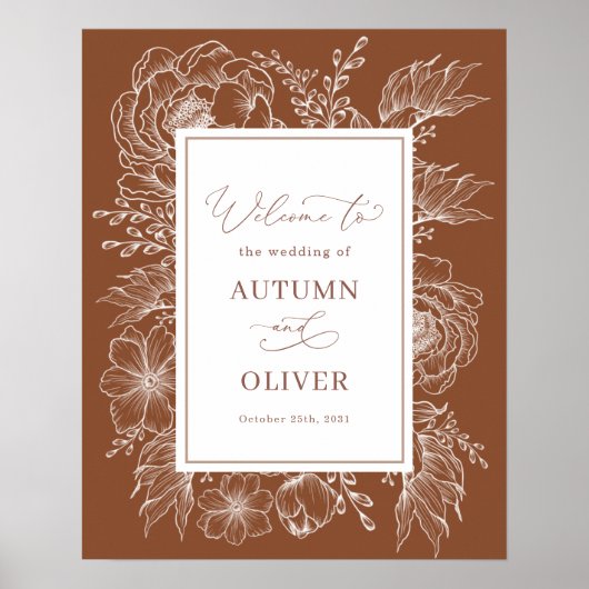 Poster Earthy Boho Botanique Terracotta Mariage Bienvenue (Devant)