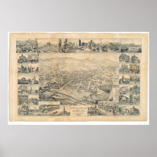 Poster East Los Angeles, CA. Carte panoramique 1888 (0900 (Devant)