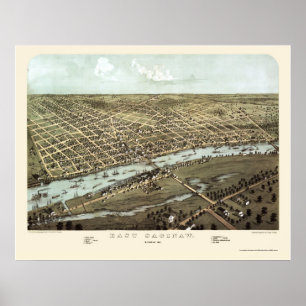 Poster East Saginaw, MI Carte panoramique - 1867