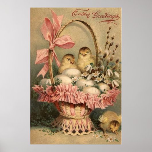 Poster Easter Basket Egg Chick Pink Bow Forget Me Not (Devant)