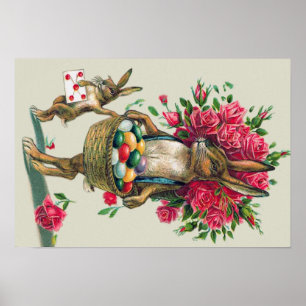 Poster Easter Bunny Dad Child Rose Basket Egg