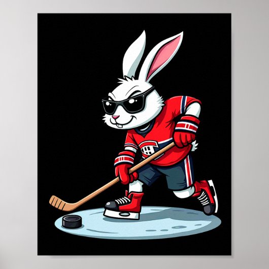 Poster Easter Bunny Playing Hockey  (Devant)
