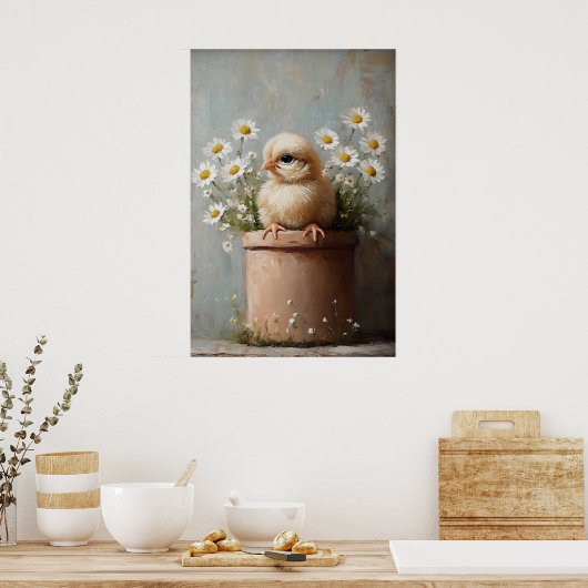 Poster Easter Chicken Flower Pot Print, Rustic (Cuisine)