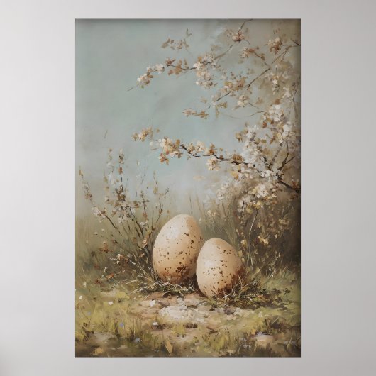 Poster Easter Eggs Wildflowers Print, Antique Spring (Devant)
