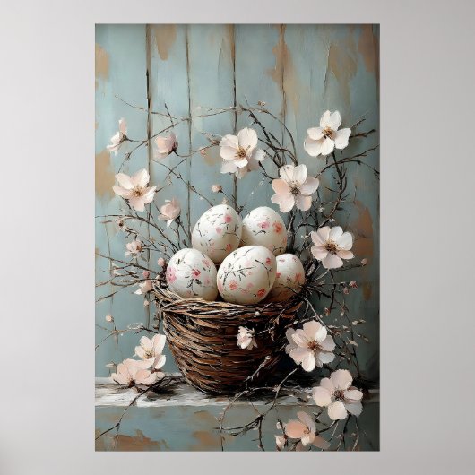 Poster Easter Flower Basket, Spring Print, Vintage Easter (Devant)