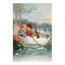 Easter Oeuf Bunny Bateau Jeune couple Paysage