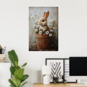 Poster Easter Rabbit Bunny In Flower Pot Print, Rustic (Bureau à domicile)