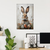 Poster Easter Rabbit Bunny In Flower Print, Rustic Easter (Bureau à domicile)