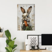 Poster Easter Rabbit Carrot Print, Spring Bunny (Bureau à domicile)