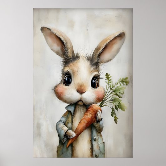 Poster Easter Rabbit Carrot Print, Spring Bunny (Devant)