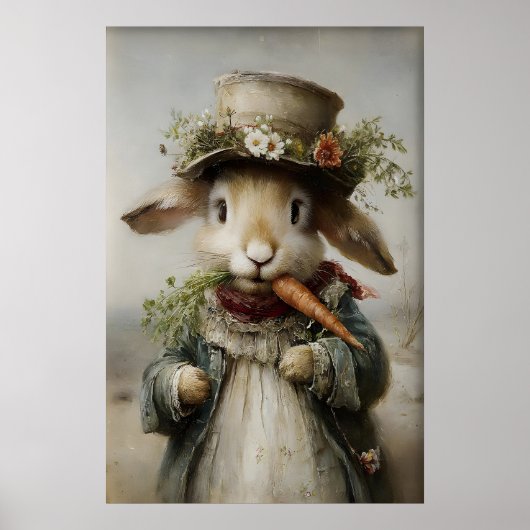 Poster Easter Rabbit Carrot Print, Spring Bunny (Devant)
