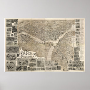 Poster Easton 1900, PA et Phillipsburg, carte panoramique