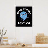 Poster Easy Comma Easy Go Funny Ponctuation Pun Dark BG (Cuisine)