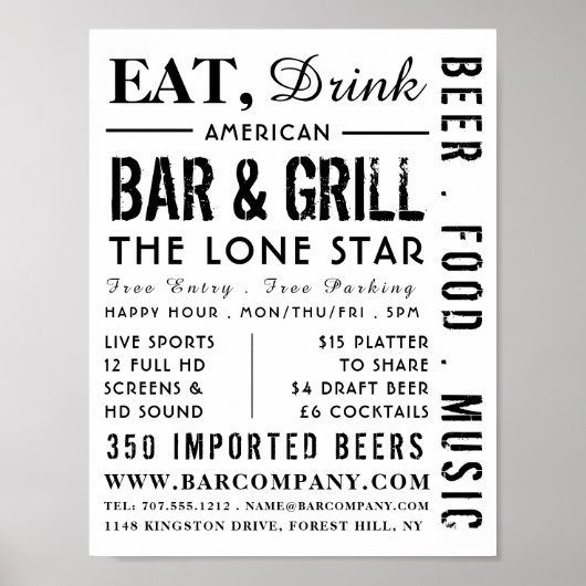 Poster Eat, Boire Bar & Grill, Pub / Brasserie Publicité (Devant)