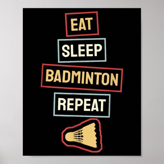 Poster Eat Sleep Badminton Repeat Badminton Player Retro, (Devant)