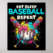 Poster Eat Sleep Baseball Repeat Funny Ice Cream Drip Cro (Devant)