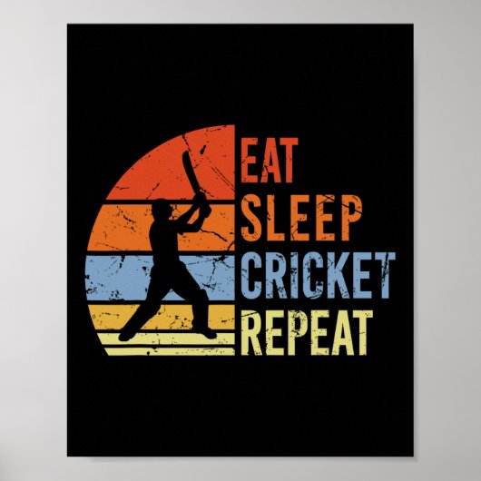 Poster Eat Sleep Cricket Repeat - Funny Cricket Game Men  (Devant)