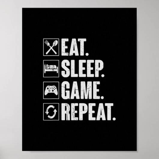 Poster Eat Sleep Game Repeat Funny Video Gamer Gift Gamin (Devant)