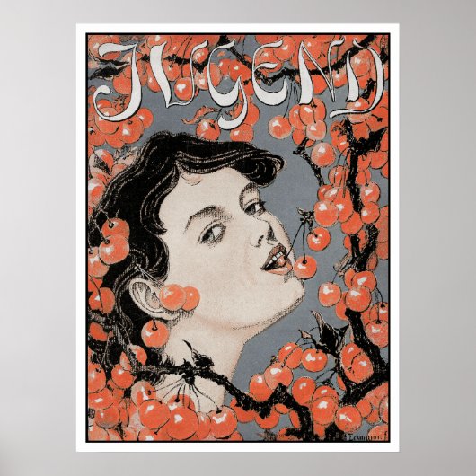 Poster Eating Cherries - Art Nouveau - Jugend Magazine (Devant)