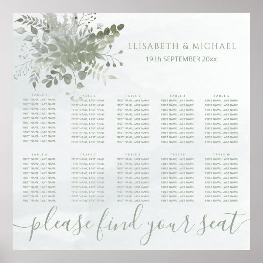 Poster Eau couleur bleu chic Dusty vert eucalyptus (Devant)