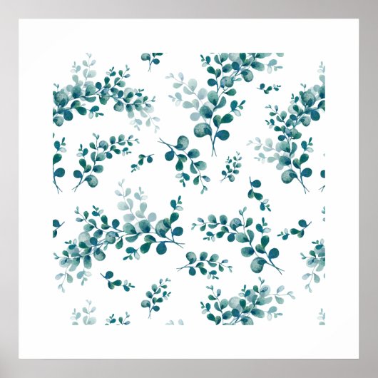 Poster Eau-couleur eucalyptus verdure (Devant)