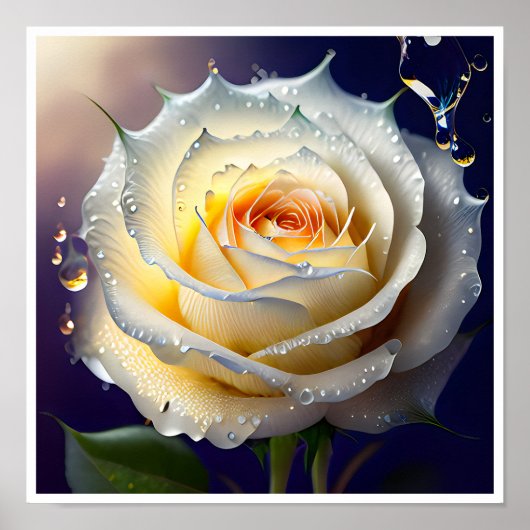 Poster Eau éclatante sur une rose blanche (Devant)