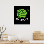 Poster Eau-fond lon Funny Watermelon Chat Pun Dark BG (Cuisine)