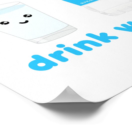 Poster Eau potable - conception Kawaii (Coin)