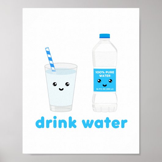 Poster Eau potable - conception Kawaii (Devant)