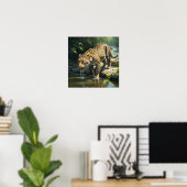 Poster Eau potable Leopard unique dans la peinture fluvia (Bureau à domicile)