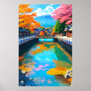 Poster Eaux tranquilles : la réflexion du Mont Fuji