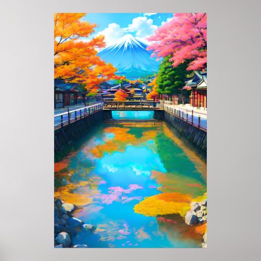 Poster Eaux Tranquilles : La réflexion du Mt. Fuji (Devant)