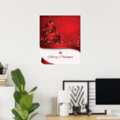 Poster Éblouissant Noël Rouge Golden & White Snowflakes (Bureau à domicile)