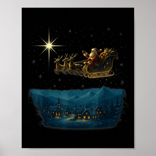 Poster Ec Santa Sleigh With And Stars  (Devant)