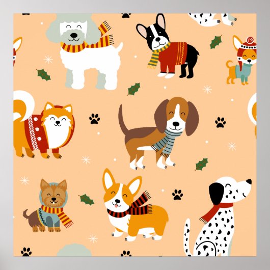 Poster Écharpes festives d'hiver pour chiots (Devant)