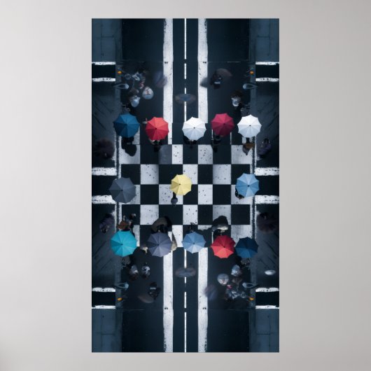 Poster Échecs parapluie (Devant)