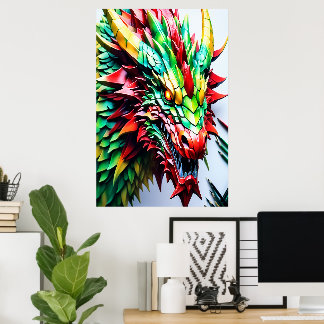 Poster Échelle rouge, verte et jaune