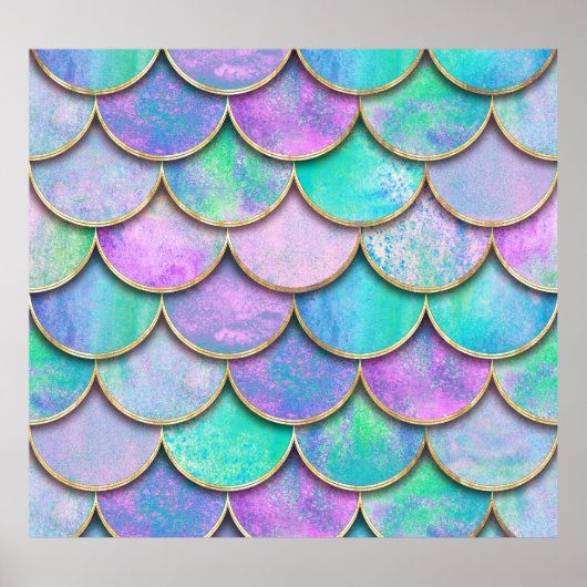 Poster Échelles de sirène : motif d'onde aquarelle. (Devant)