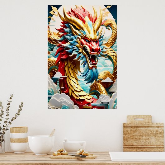 Poster Échelles rouge bleu et or (Cuisine)