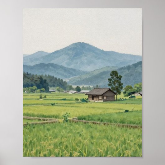 Poster Échos de la récolte : une ferme isolée nichée (Devant)