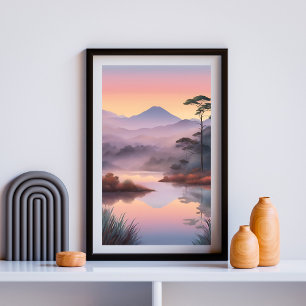 Poster Échos de lumière - Dreamy Mountain Lake Sunrise Ar