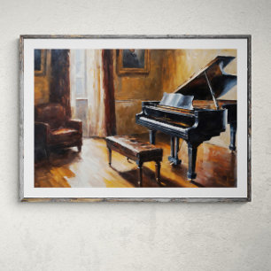 Poster Echos mélodiques : Piano Vintage dans la salle rus