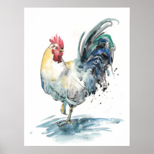 Poster Éclaboussure de coq - aquarelle